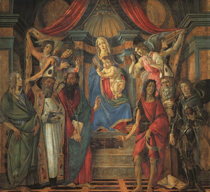 BOTTICELLI, Sandro San Barnaba Altarpiece (Madonna Enthroned with Saints) gfj Sweden oil painting art